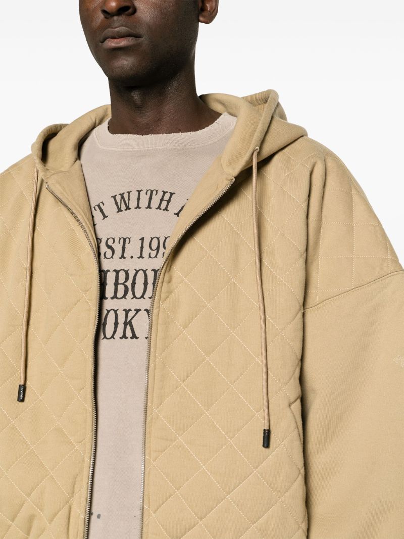 Neutral Quilted Zip-up Cotton Hoodie