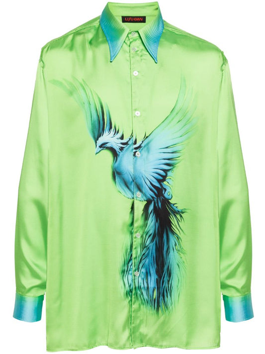 Green '80s Club Satin Shirt