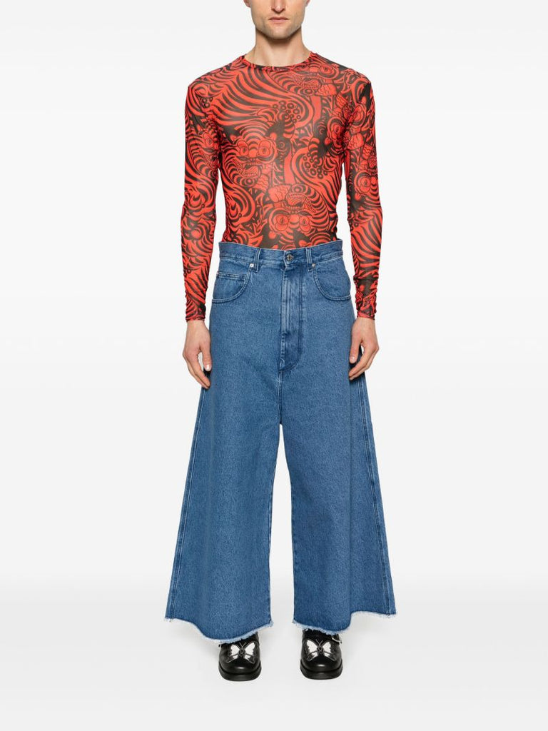 Blue Wide-leg Cropped Jeans