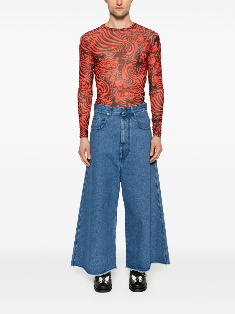 Blue Wide-leg Cropped Jeans