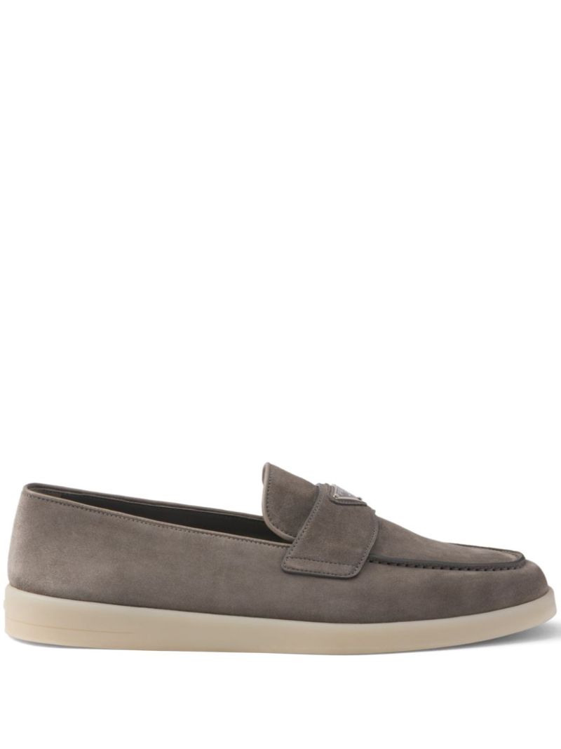Grey Triangle-logo Suede Loafers