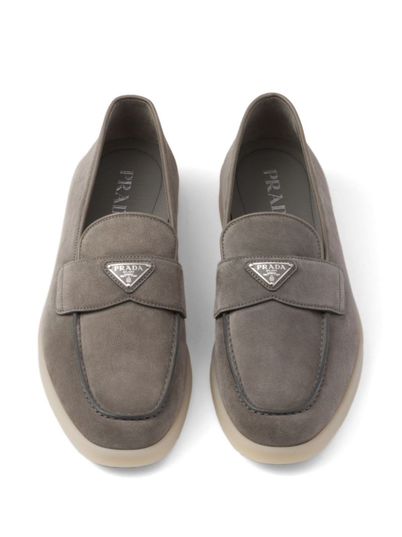 Grey Triangle-logo Suede Loafers