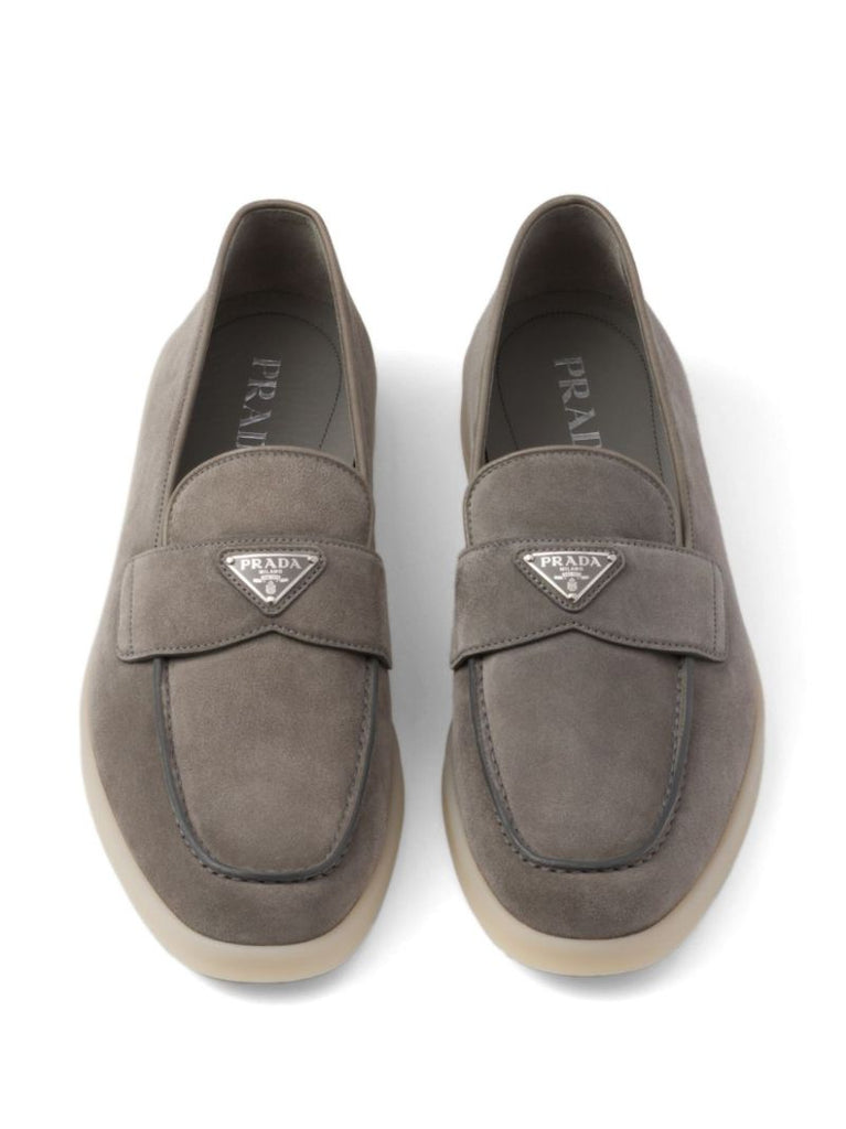 Grey Triangle-logo Suede Loafers