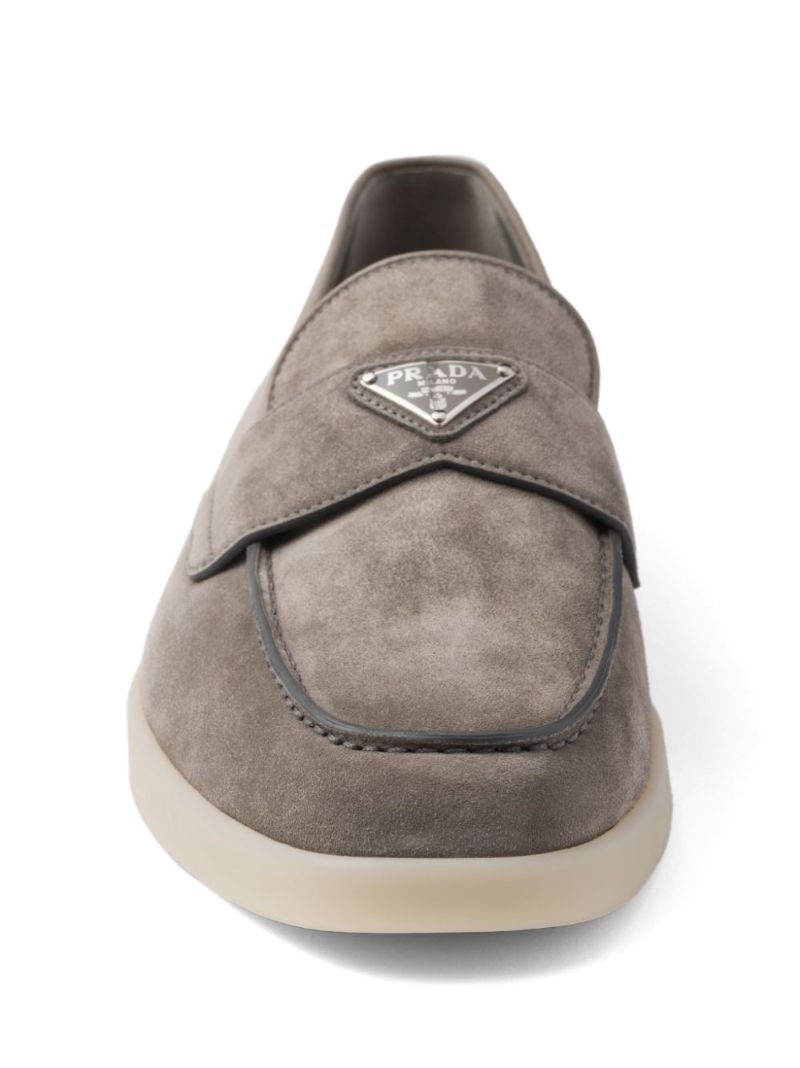 Grey Triangle-logo Suede Loafers