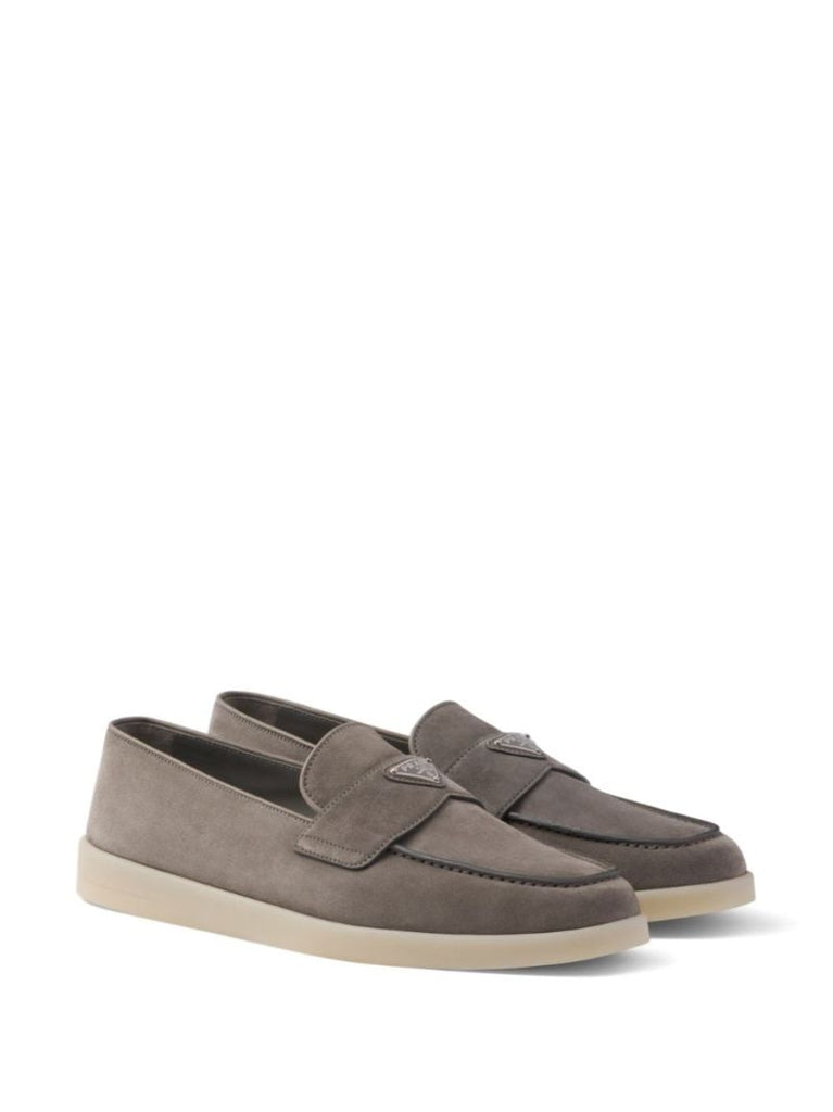 Grey Triangle-logo Suede Loafers