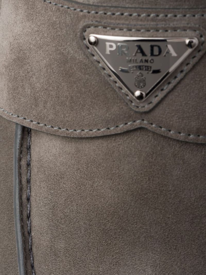 Grey Triangle-logo Suede Loafers