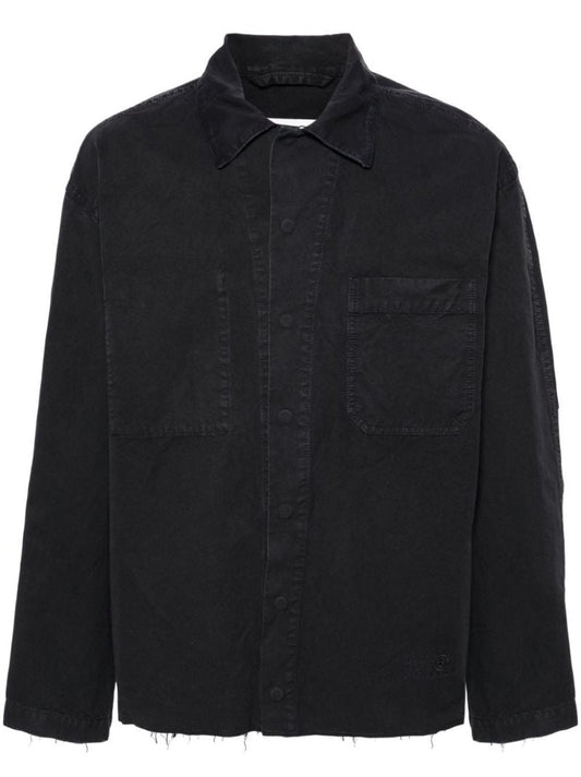 Grey Raw-hem Cotton Shirt Jacket