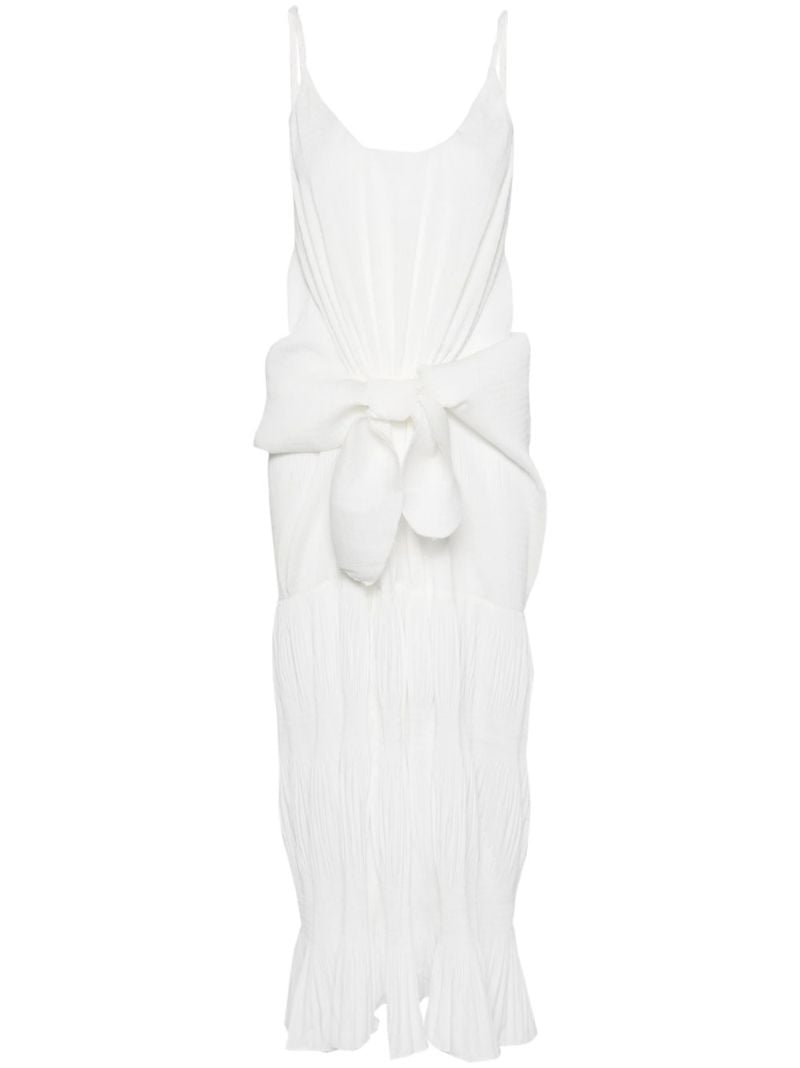 White Knotted Pleated Maxi Dress