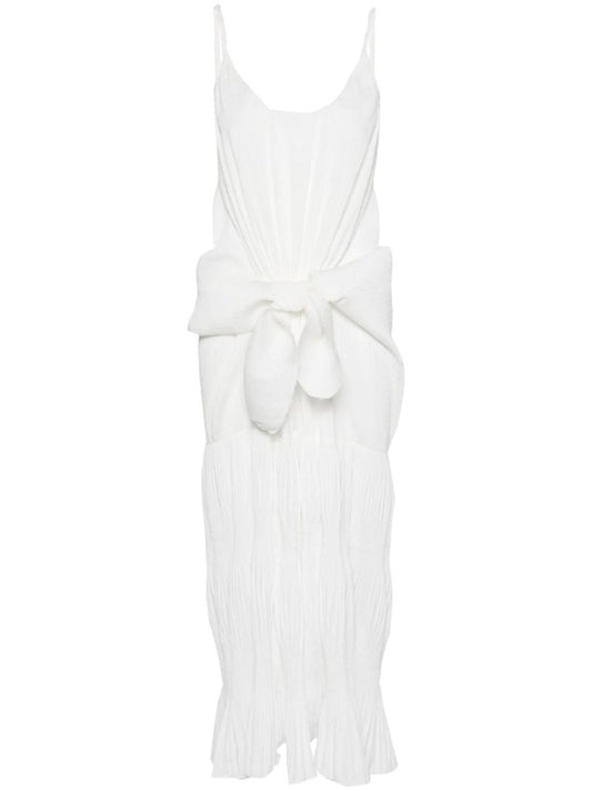 White Knotted Pleated Maxi Dress