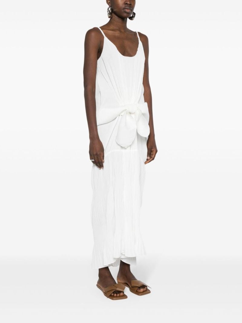 White Knotted Pleated Maxi Dress