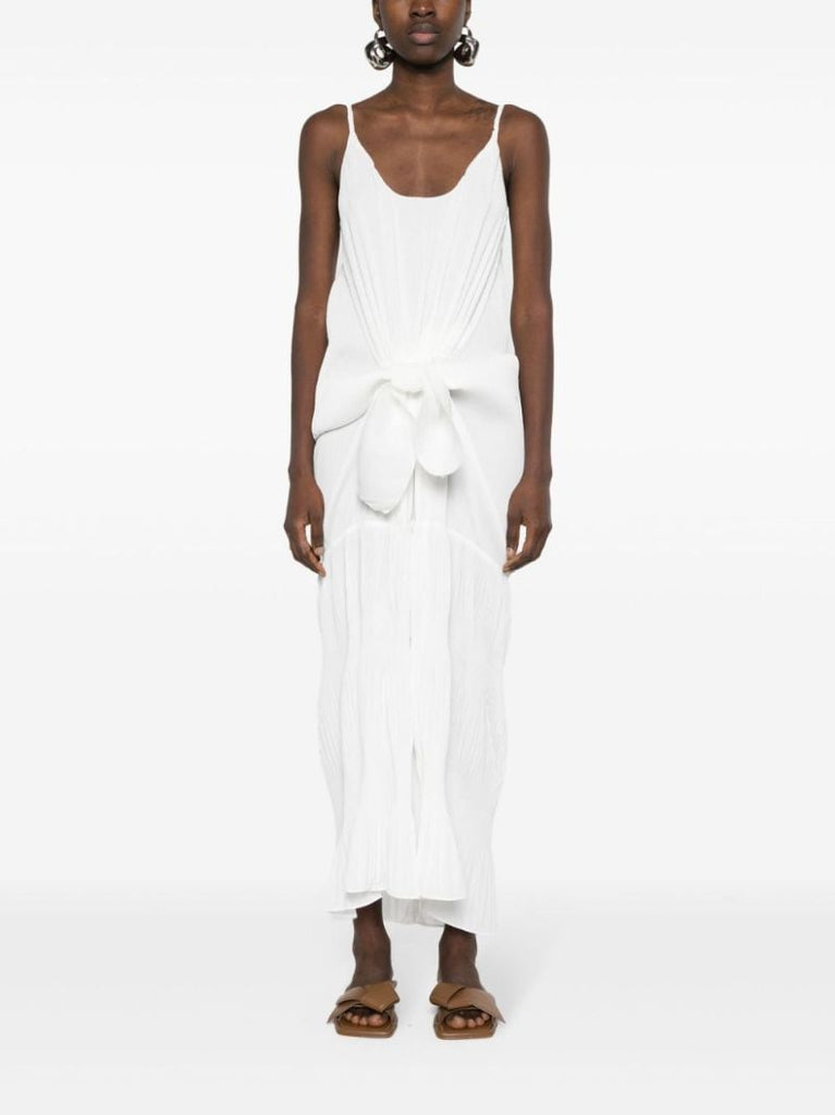 White Knotted Pleated Maxi Dress
