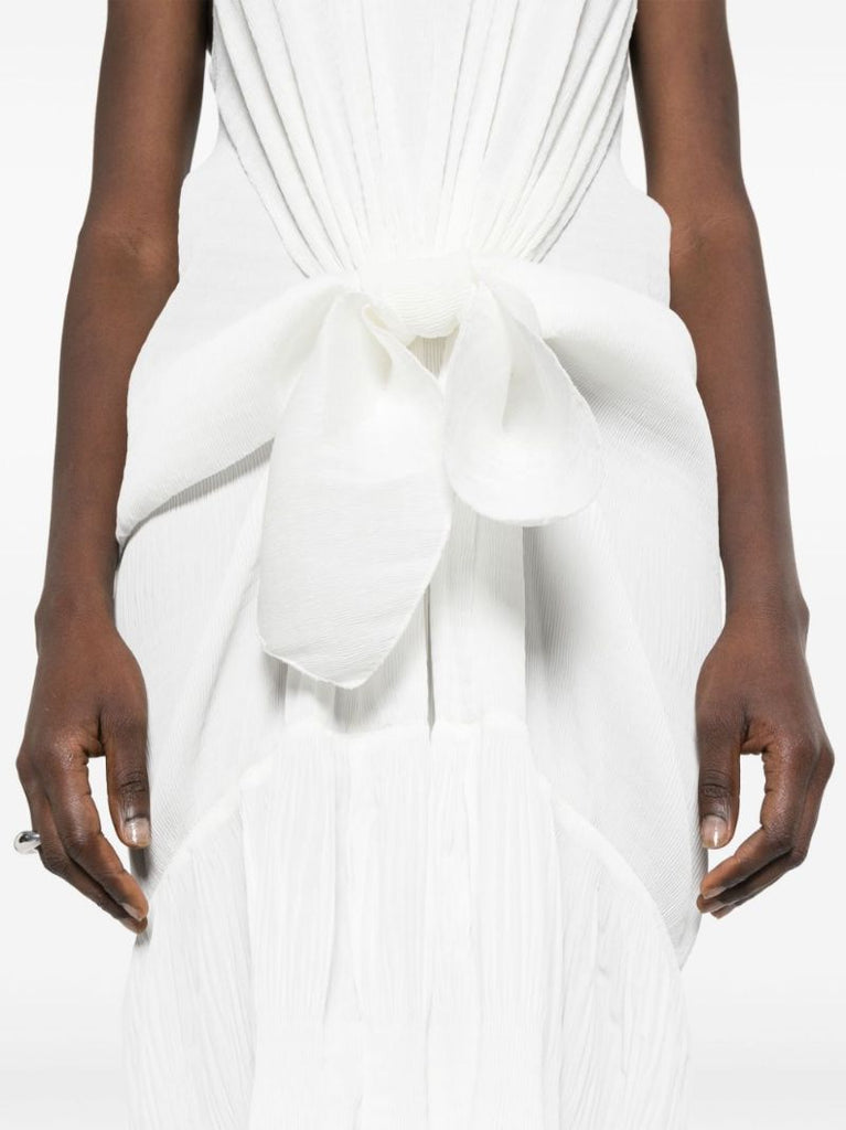 White Knotted Pleated Maxi Dress