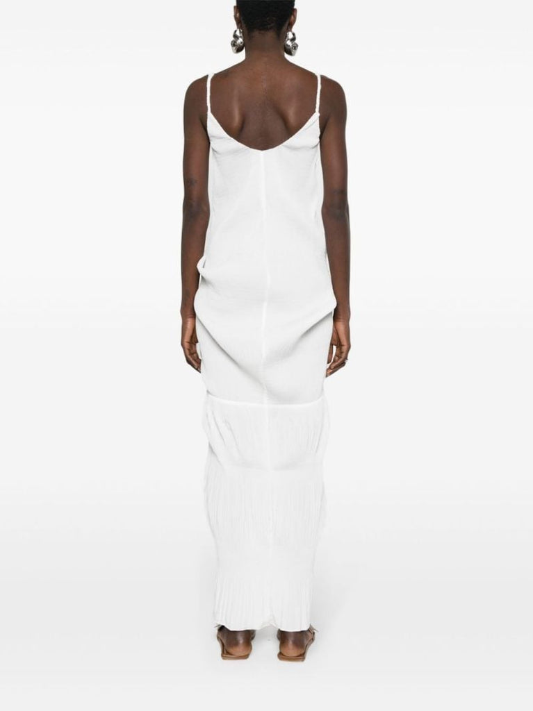White Knotted Pleated Maxi Dress