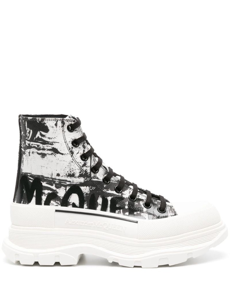 Black and White Graffiti Tread Slick Boots