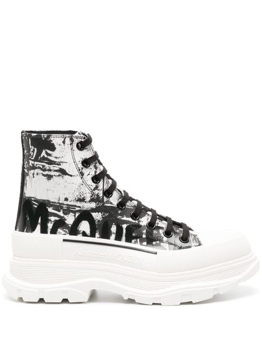 Black and White Graffiti Tread Slick Boots