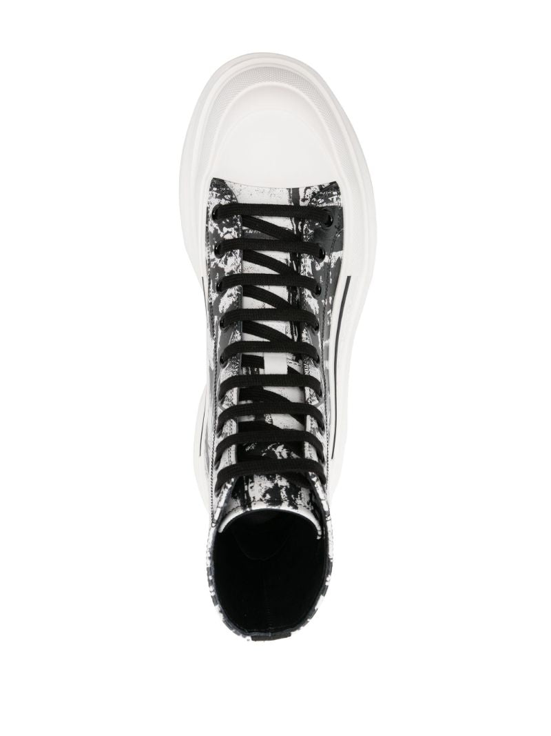 Black and White Graffiti Tread Slick Boots