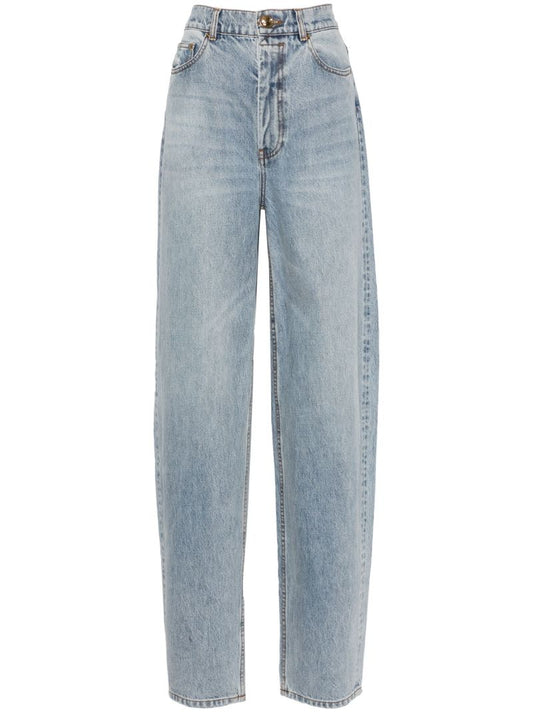 Blue High-waisted Wide-leg Jeans