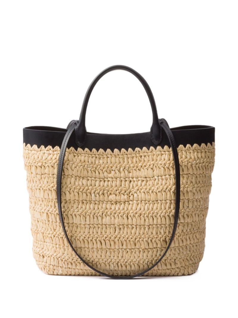 Leather-trim Woven Tote Bag