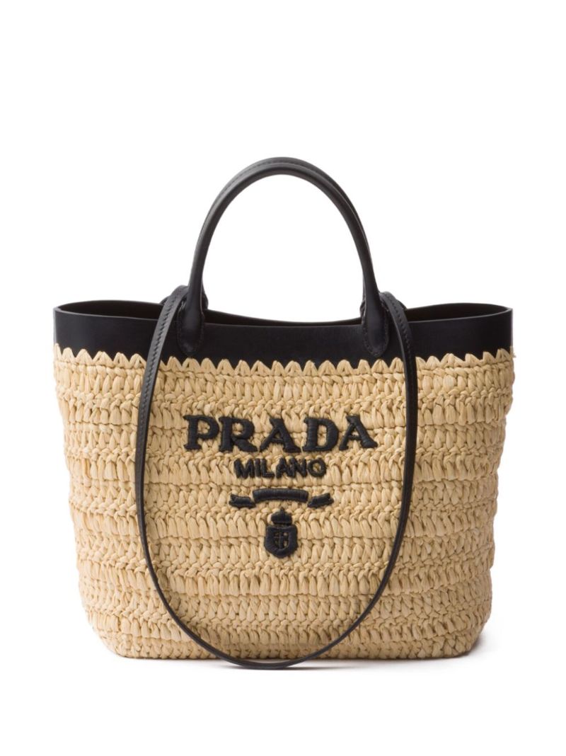 Leather-trim Woven Tote Bag