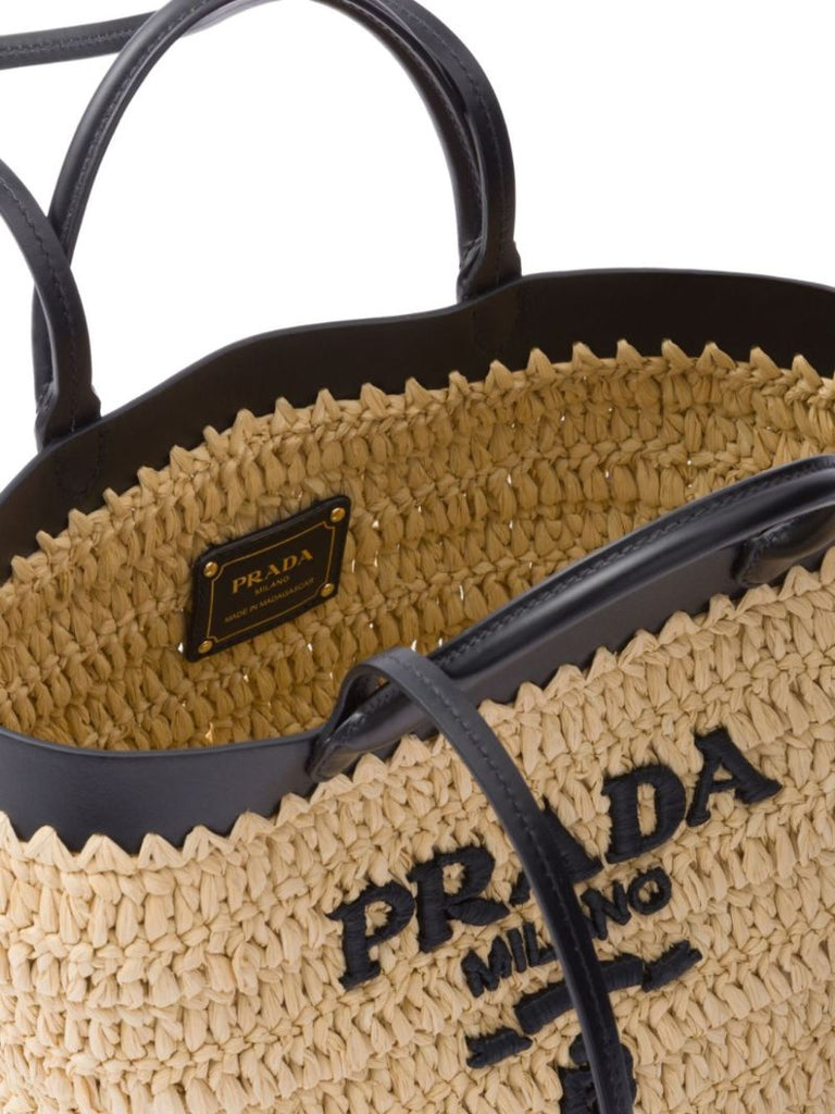 Leather-trim Woven Tote Bag