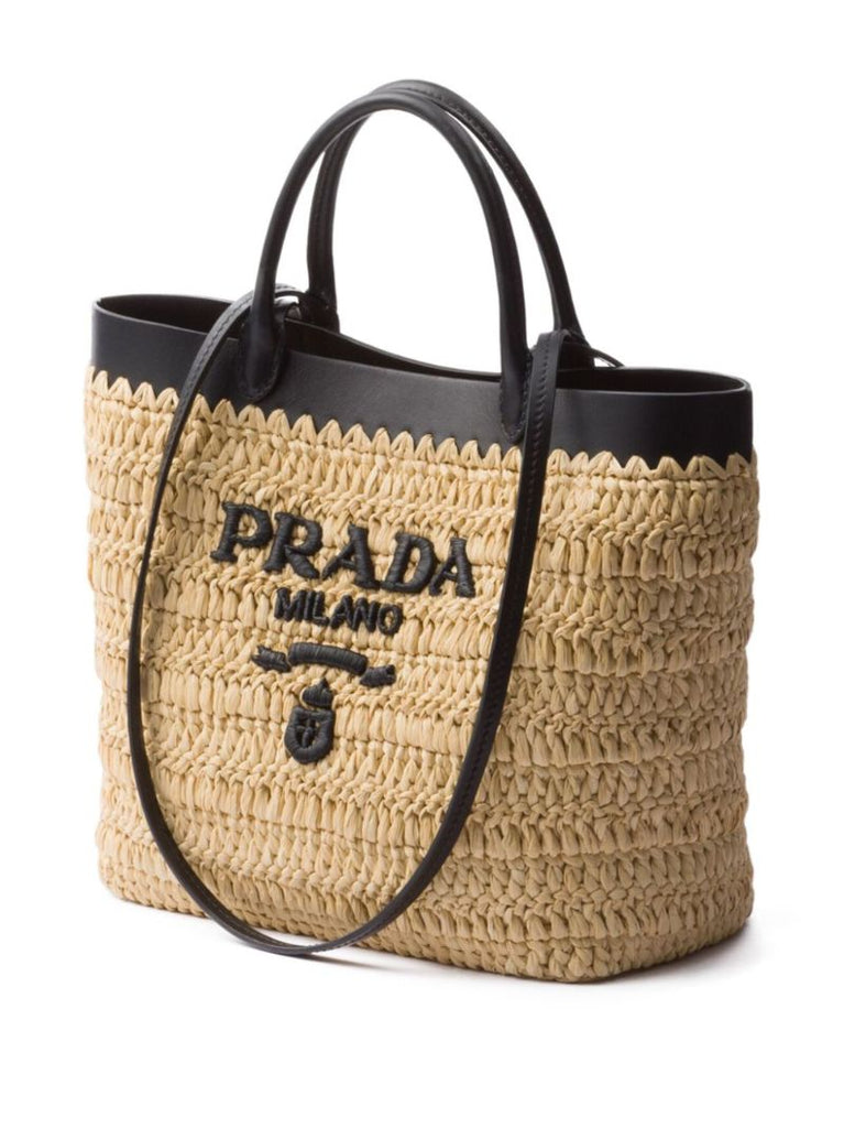 Leather-trim Woven Tote Bag