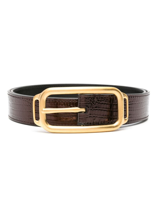 Brown Crocodile-embossed Leather Belt
