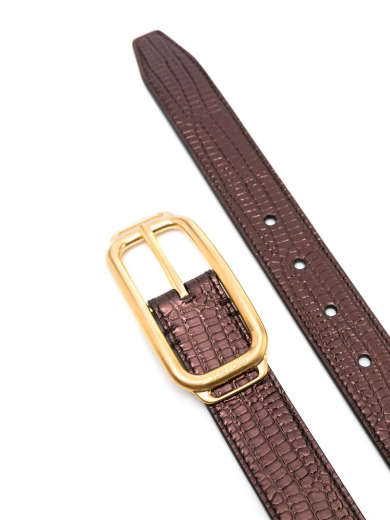 Brown Crocodile-embossed Leather Belt