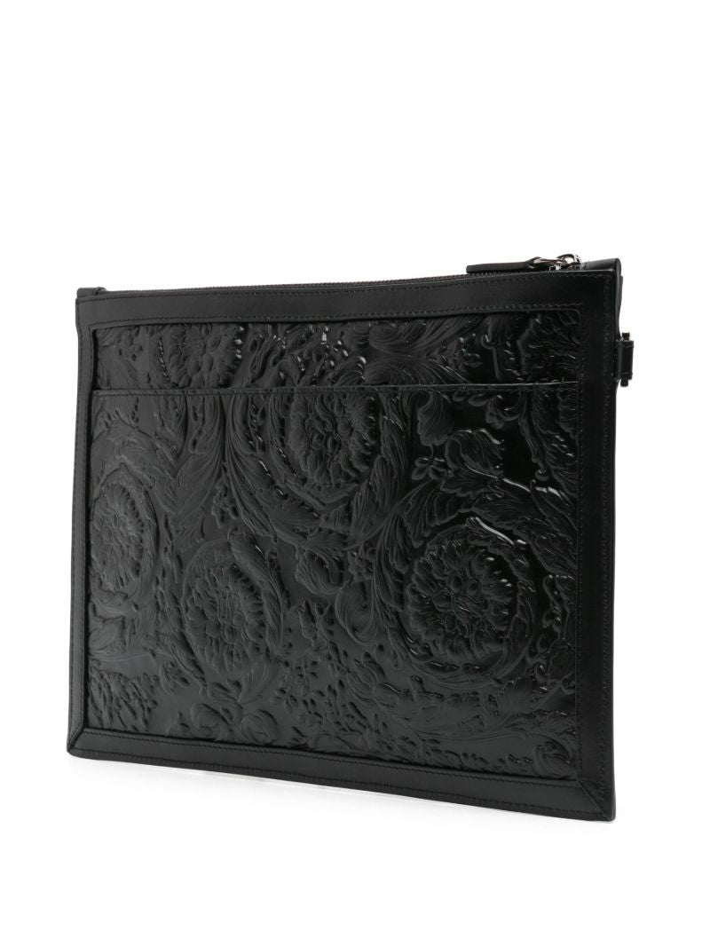 Black Barocco-embossed Leather Clutch Bag