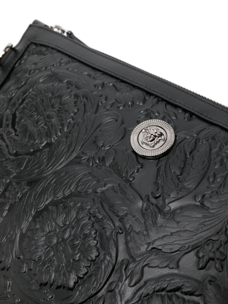 Black Barocco-embossed Leather Clutch Bag