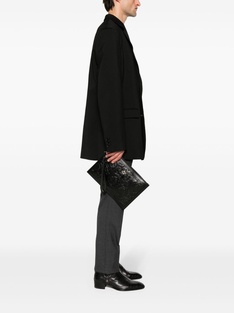 Black Barocco-embossed Leather Clutch Bag