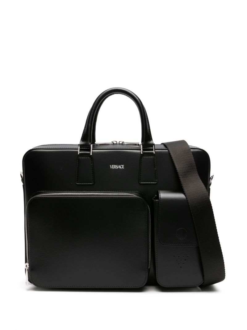 Black Logo-debossed Leather Briefcase