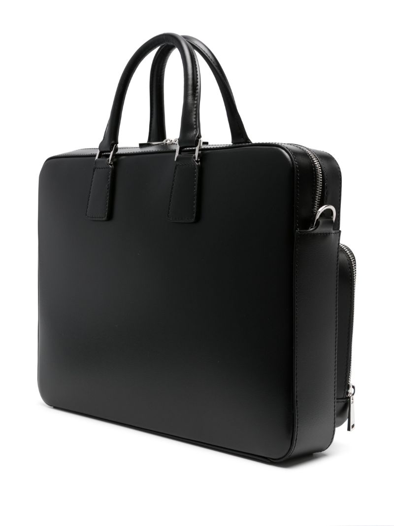 Black Logo-debossed Leather Briefcase