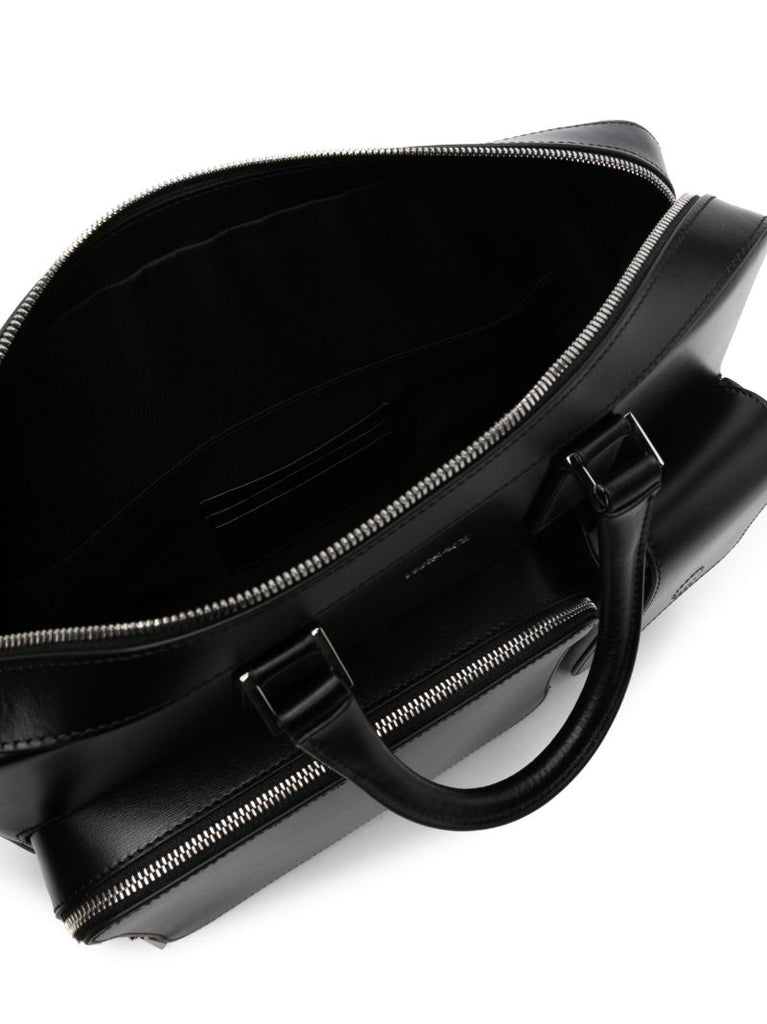 Black Logo-debossed Leather Briefcase