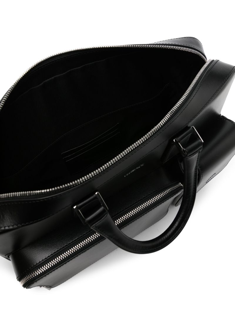 Black Logo-debossed Leather Briefcase