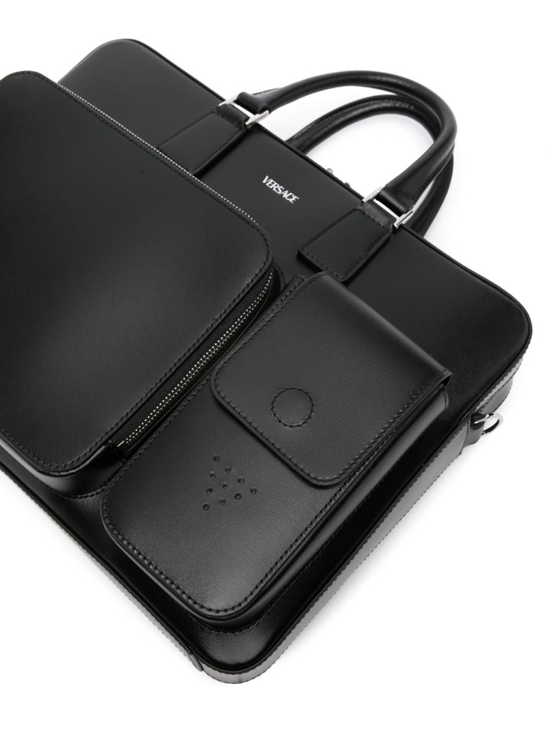 Black Logo-debossed Leather Briefcase