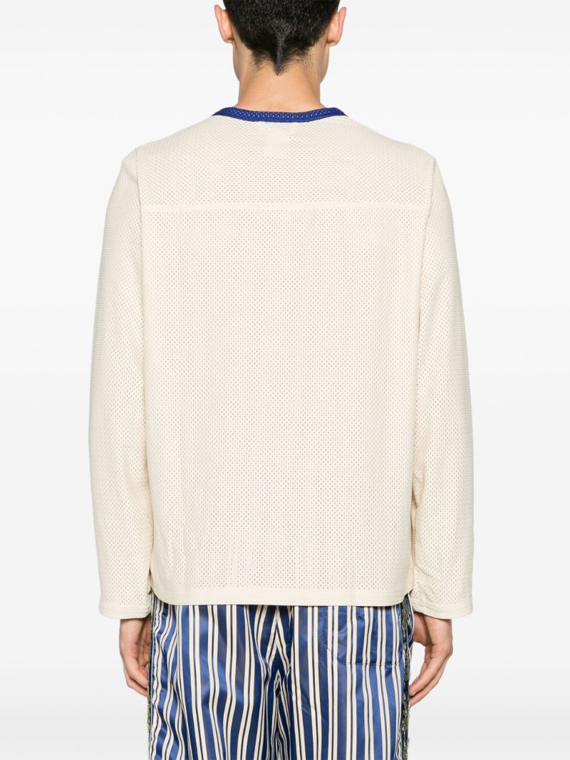 Ecru White Text Patch Long-sleeved Mesh T-shirt