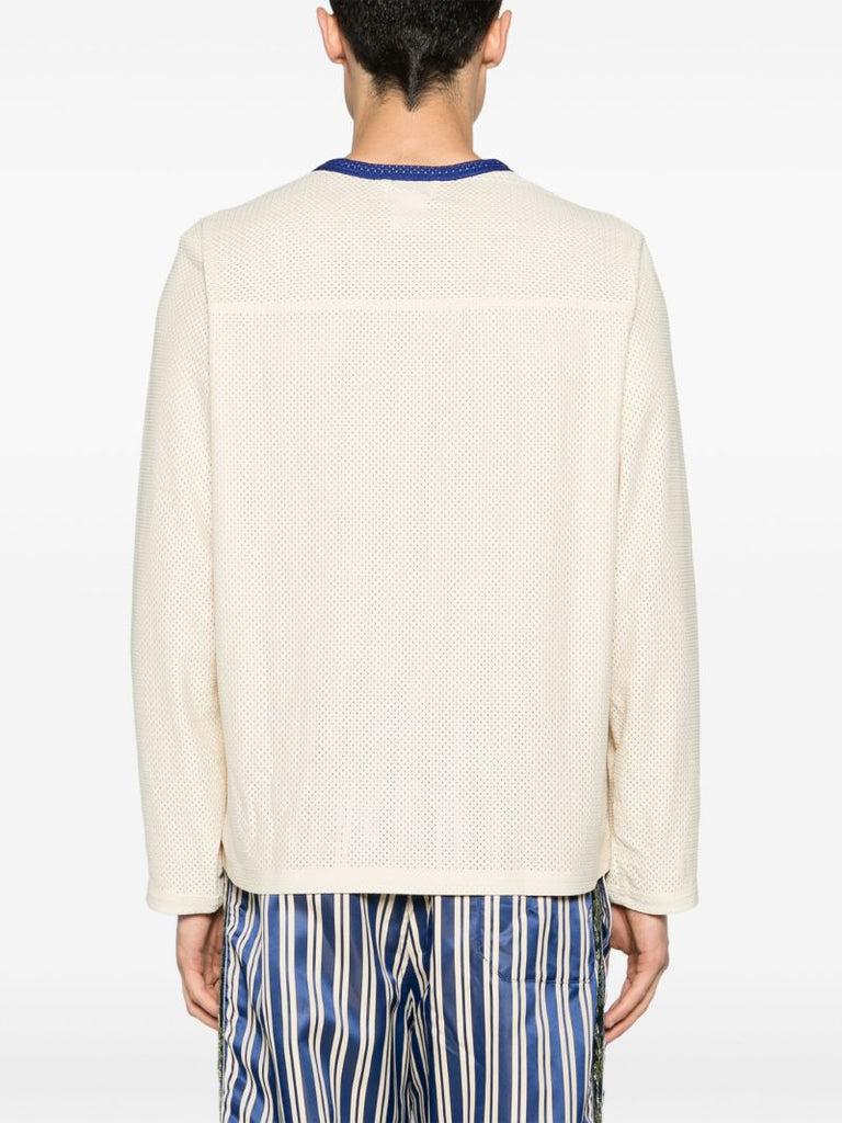 Ecru White Text Patch Long-sleeved Mesh T-shirt