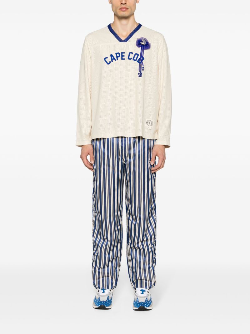 Ecru White Text Patch Long-sleeved Mesh T-shirt