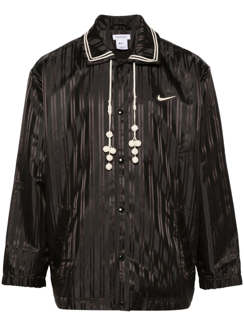 Brown Vertical-striped Satin Shirt Jacket