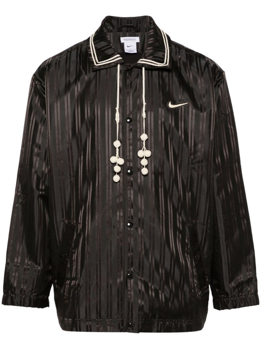 Brown Vertical-striped Satin Shirt Jacket