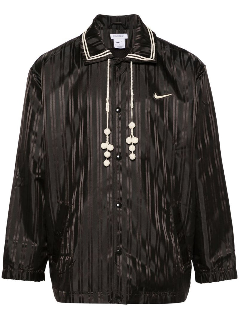 Brown Vertical-striped Satin Shirt Jacket