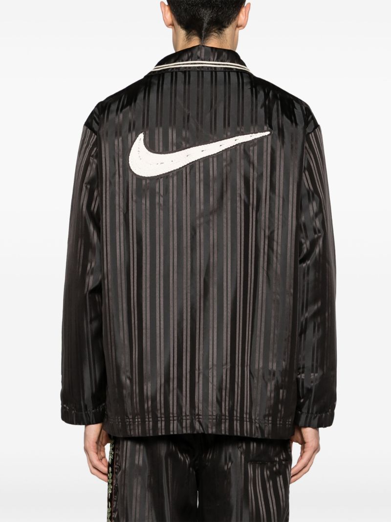 Brown Vertical-striped Satin Shirt Jacket