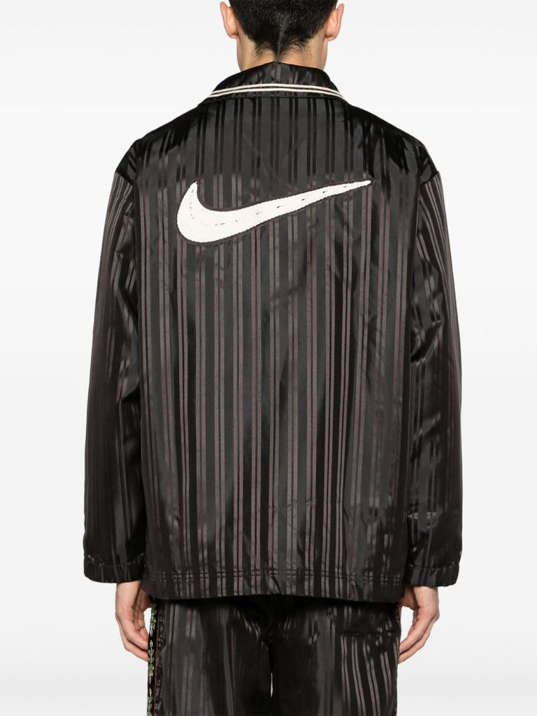 Brown Vertical-striped Satin Shirt Jacket