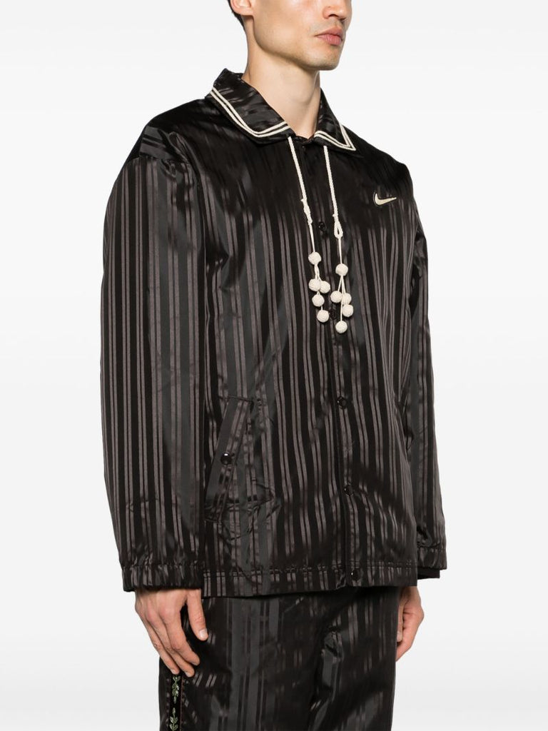 Brown Vertical-striped Satin Shirt Jacket
