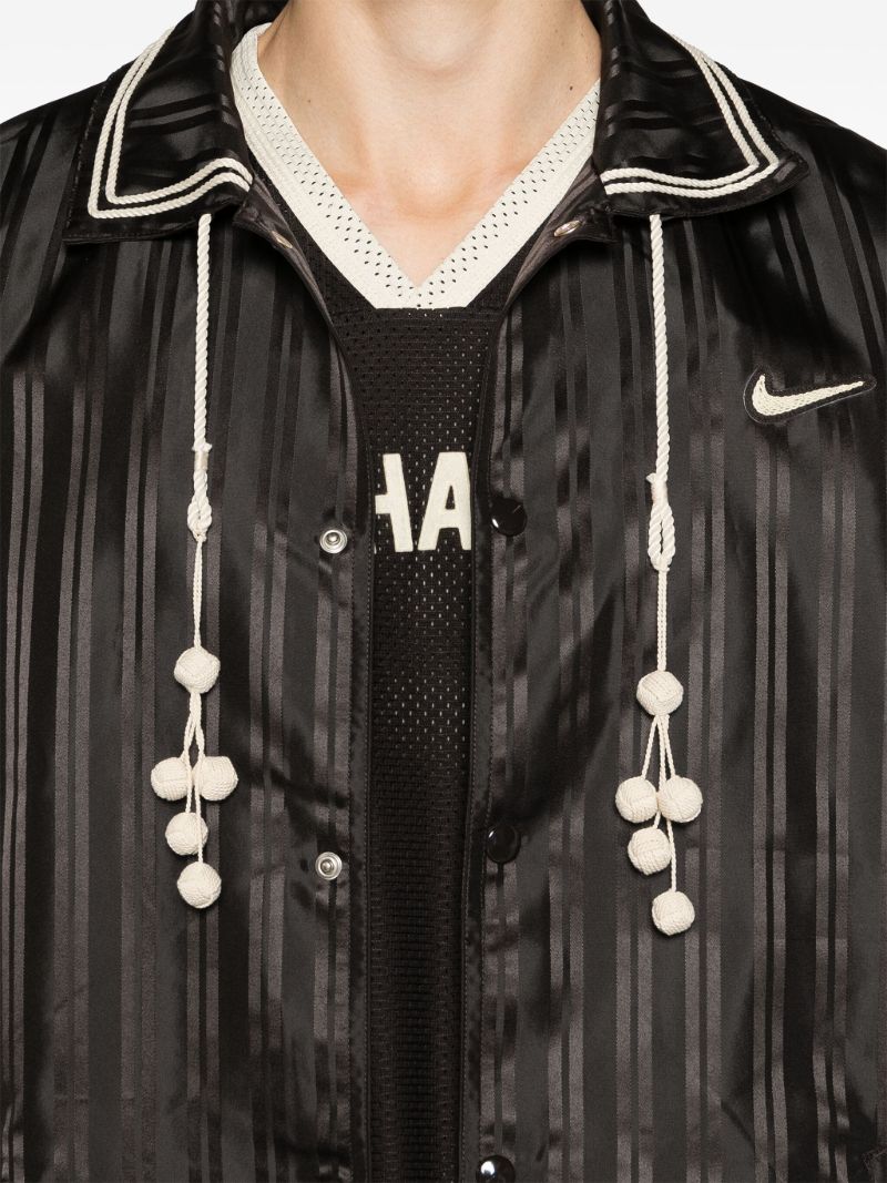 Brown Vertical-striped Satin Shirt Jacket