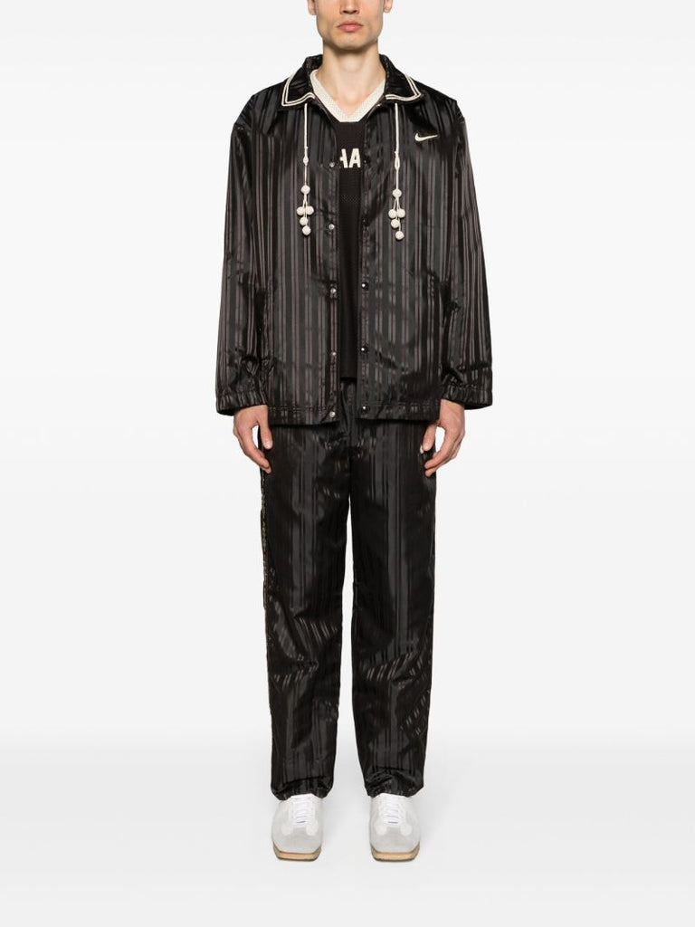 Brown Vertical-striped Satin Shirt Jacket