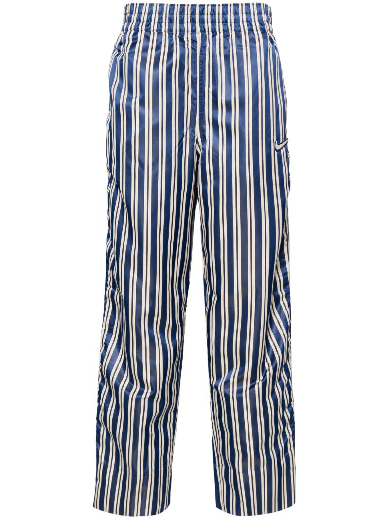 Royal Blue and Ecru White Satin Finish Striped Track Pants