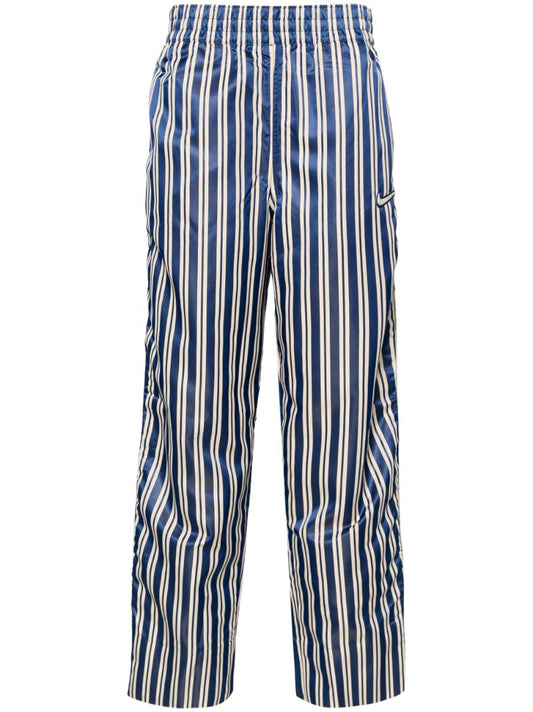 Royal Blue and Ecru White Satin Finish Striped Track Pants