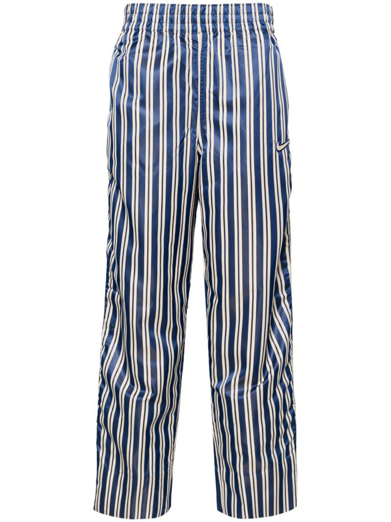 Royal Blue and Ecru White Satin Finish Striped Track Pants