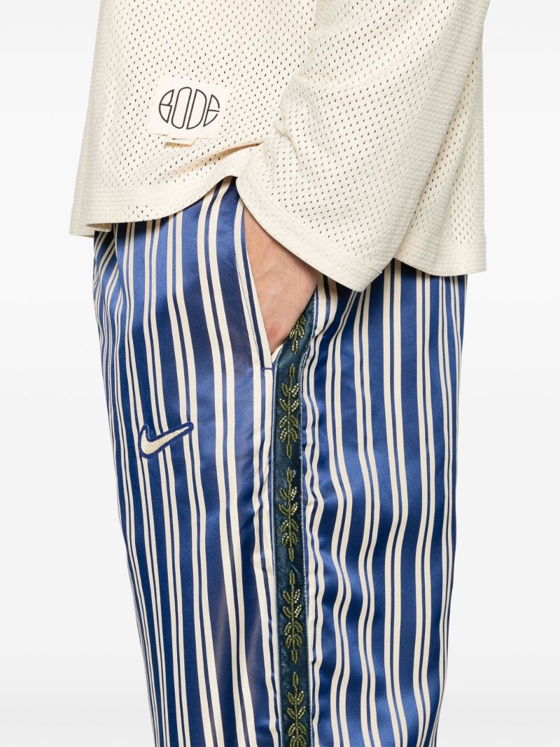 Royal Blue and Ecru White Satin Finish Striped Track Pants